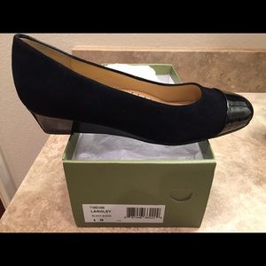 New, black velvet with patent leather accents.